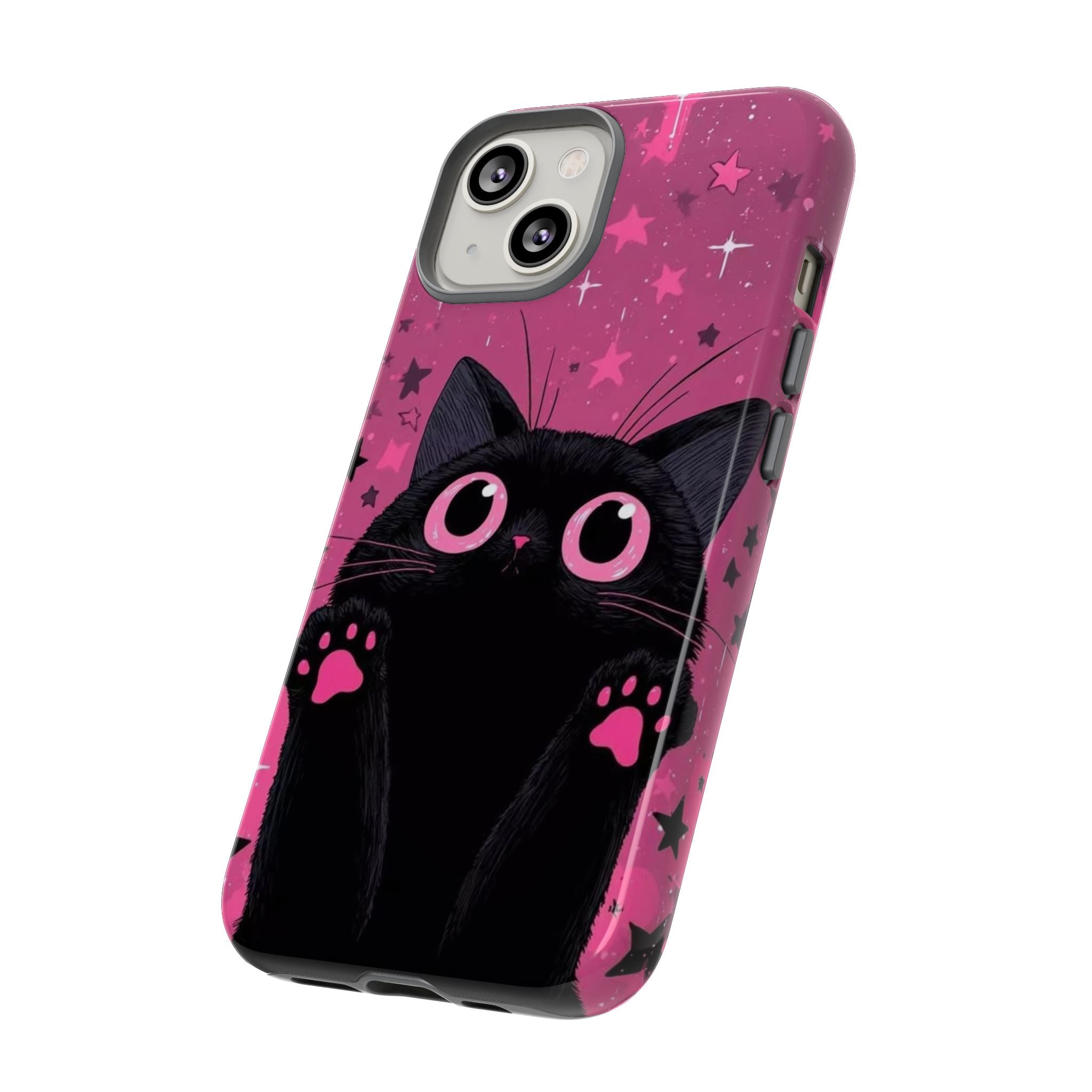 Cat Paw Pink Galaxy Phone Case — Cute Black Kitten iPhone Cover