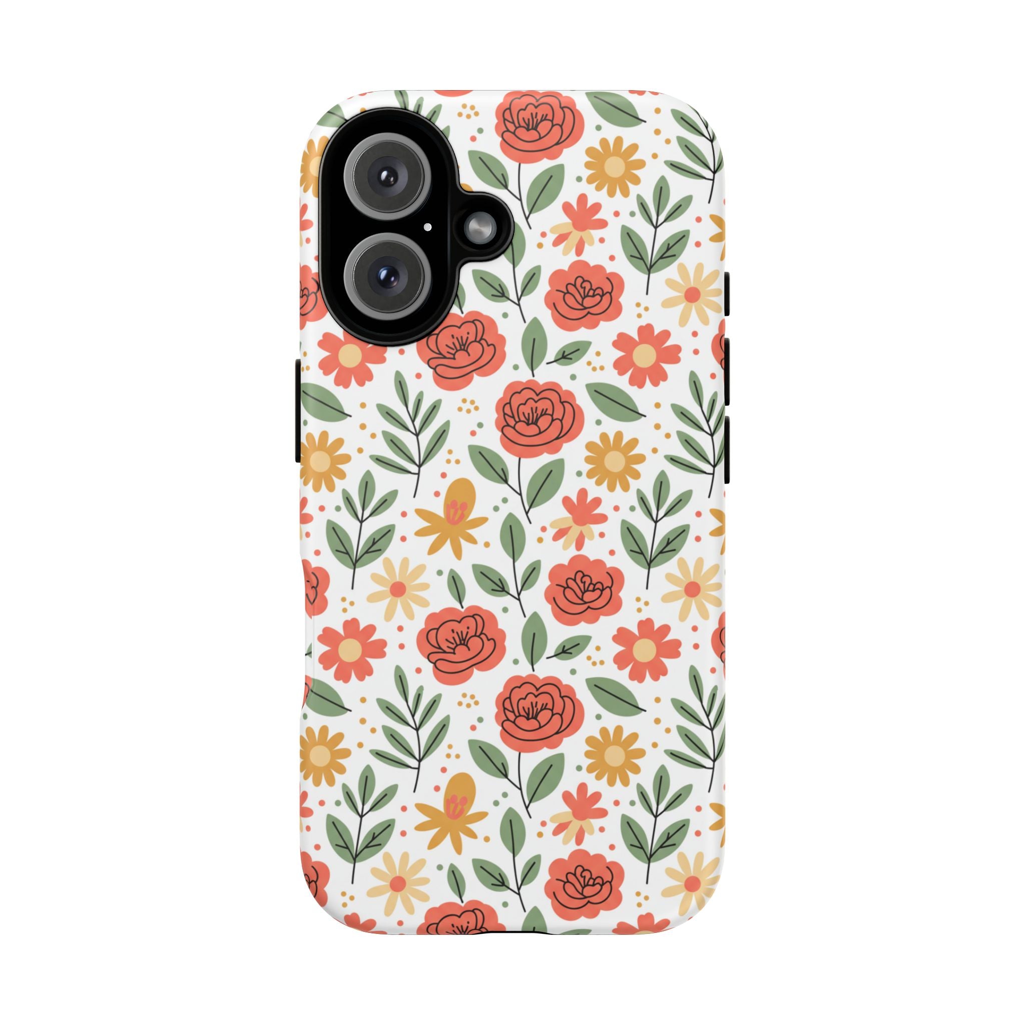 Floral Rose Pattern Tough Phone Case — Durable Garden-Inspired Protection