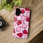 Strawberry Pattern Tough Phone Case — Pink Fruit Protective Cover