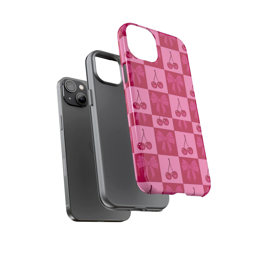 Cherry Checker Tough Phone Case — Pink Retro Bow Pattern