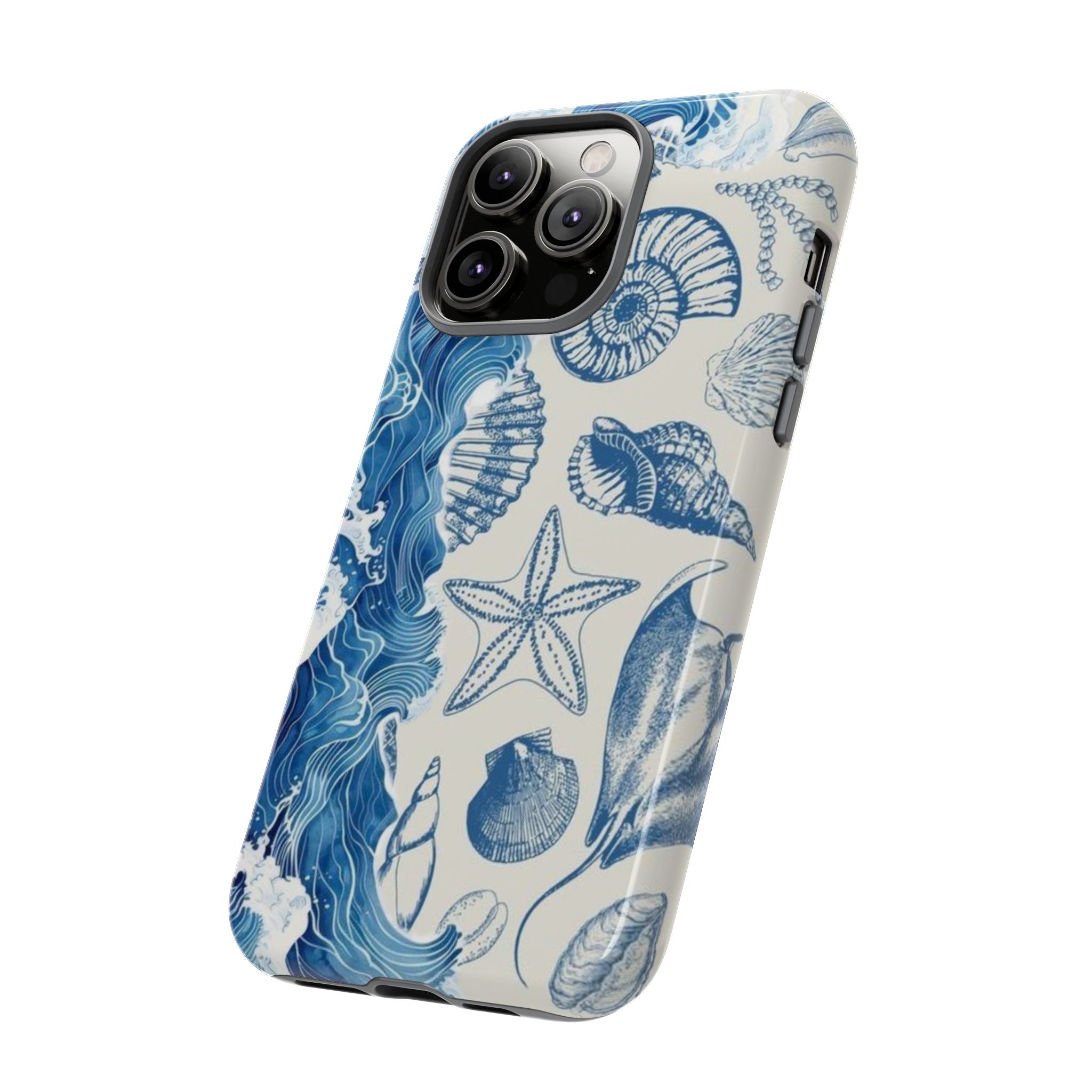 Ocean Shells Tough Phone Case — Blue Nautical Seashell iPhone Cover