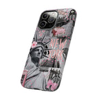 New York Collage Phone Case — Pink Retro Statue of Liberty Design