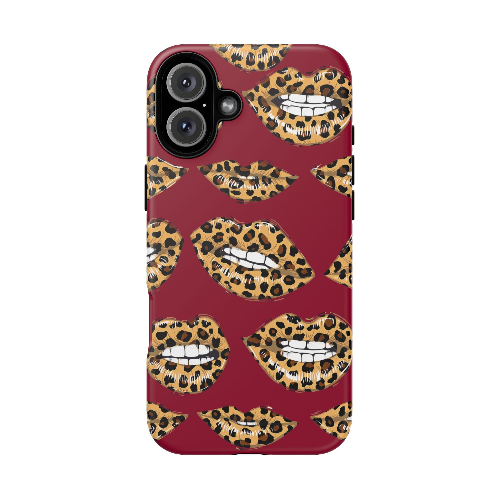 Phone Case — Leopard Lips Pattern on Burgundy