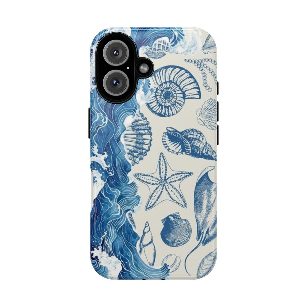 Ocean Shells Tough Phone Case — Blue Nautical Seashell iPhone Cover