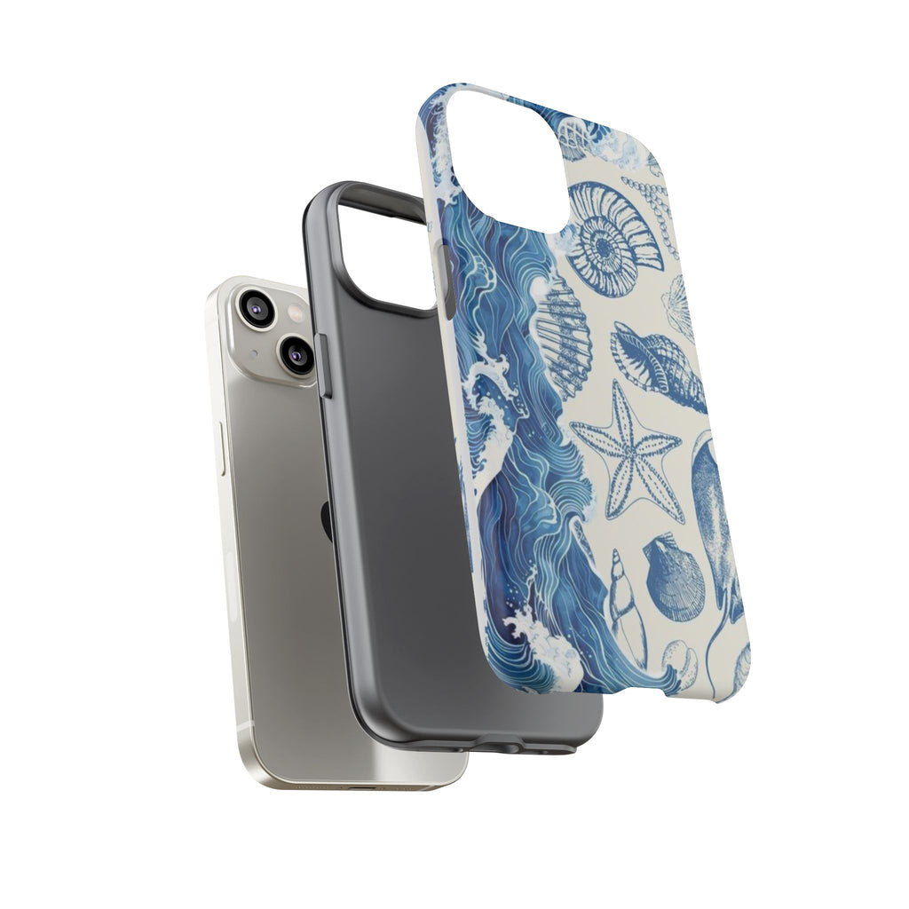 Ocean Shells Tough Phone Case — Blue Nautical Seashell iPhone Cover