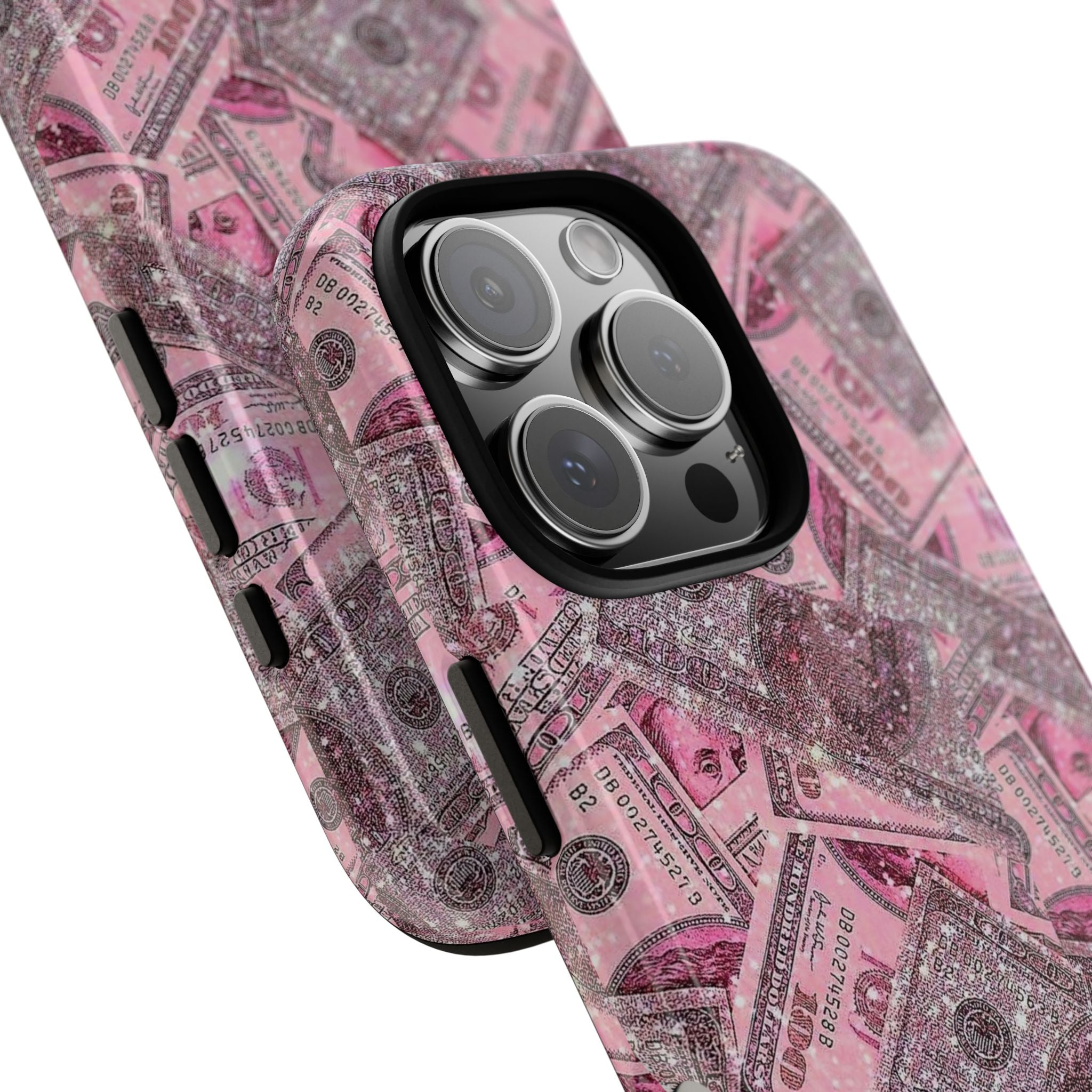 Pink Glitter Money Phone Case — Cash Pattern Protective Tough Case