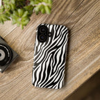 Zebra Print Tough Phone Case — Black & White Animal Stripe Protective Cover