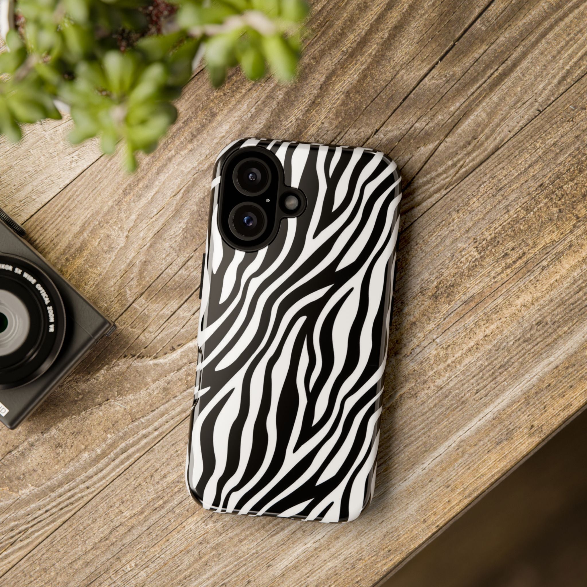 Zebra Print Tough Phone Case — Black & White Animal Stripe Protective Cover
