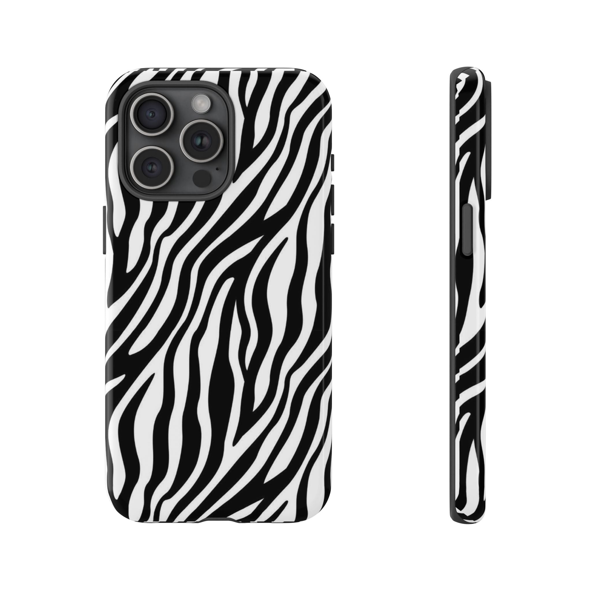 Zebra Print Tough Phone Case — Black & White Animal Stripe Protective Cover