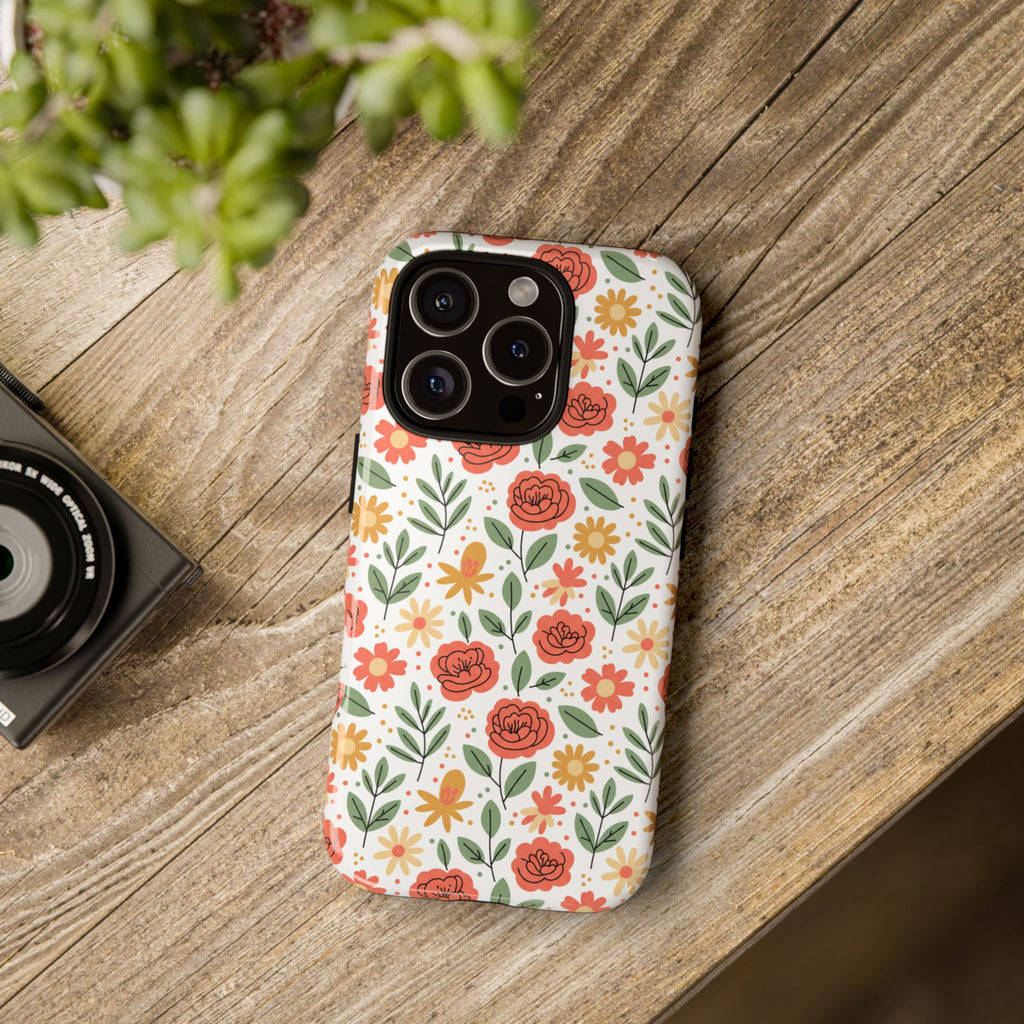 Floral Rose Pattern Tough Phone Case — Durable Garden-Inspired Protection