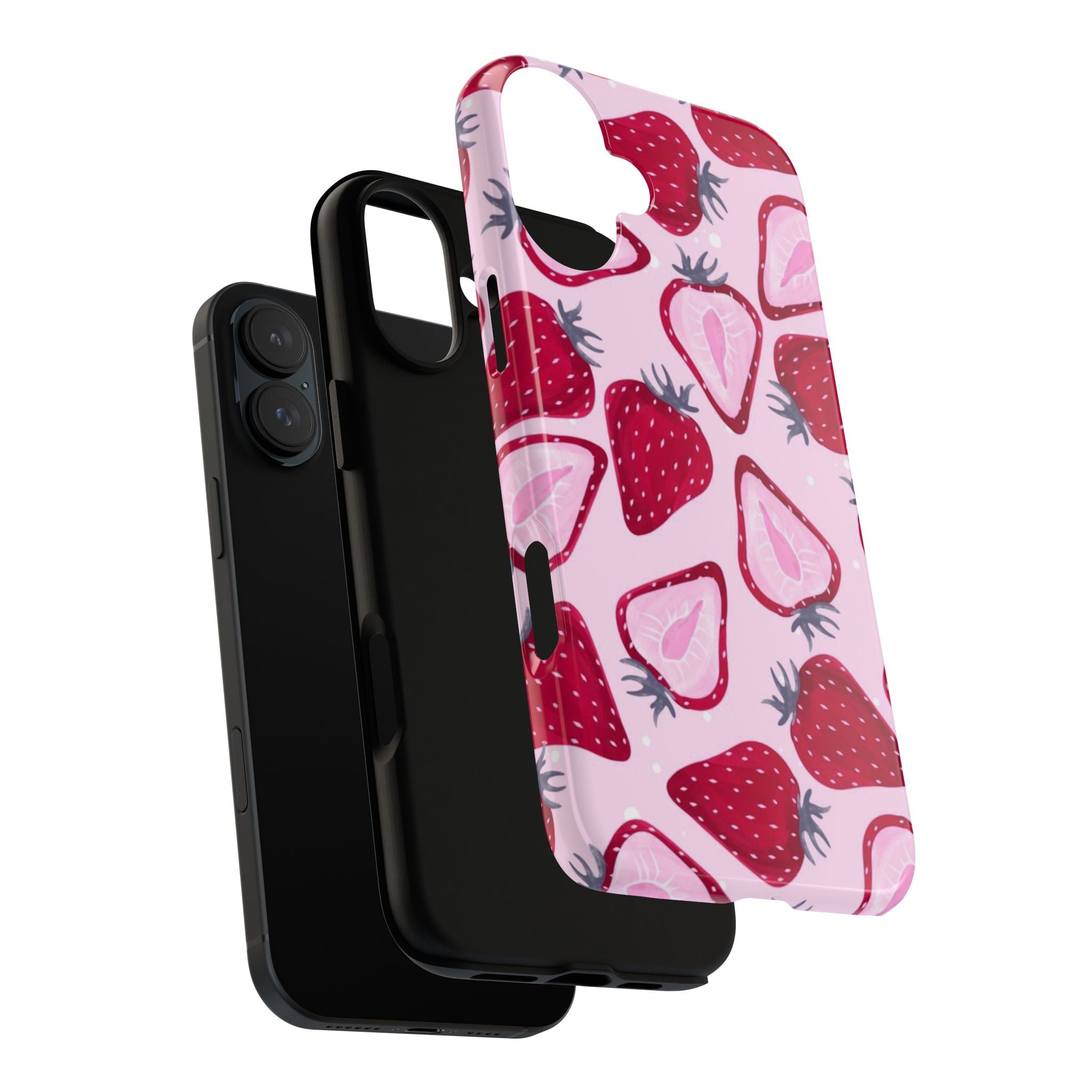 Strawberry Pattern Tough Phone Case — Pink Fruit Protective Cover