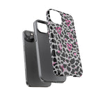 Phone Case — Black & White Cow Print with Pink Hand-Drawn Hearts