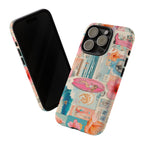 Tropical Surf Collage Phone Case — Vintage Hawaiian Floral & Surfboard Design