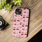 Cherry Pattern Phone Case — Cute Pink Cherries with Bows Durable Tough Case