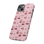 Cherry Pattern Phone Case — Cute Pink Cherries with Bows Durable Tough Case