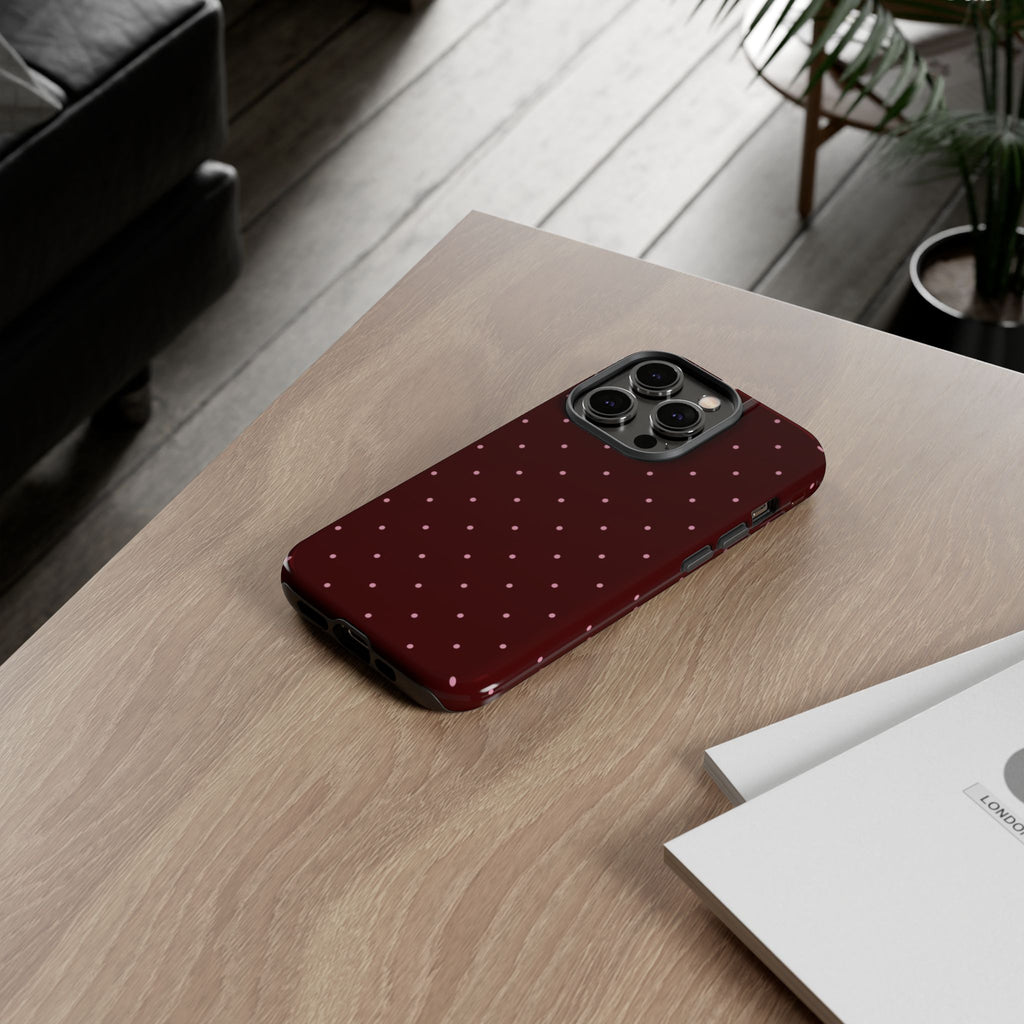 Maroon Polka Dot Tough Phone Case — Slim Protective iPhone Cover