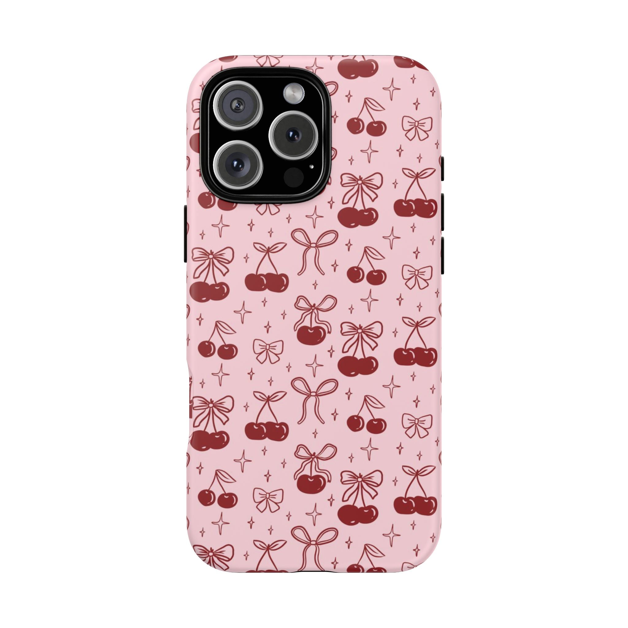 Cherry Pattern Phone Case — Cute Pink Cherries with Bows Durable Tough Case