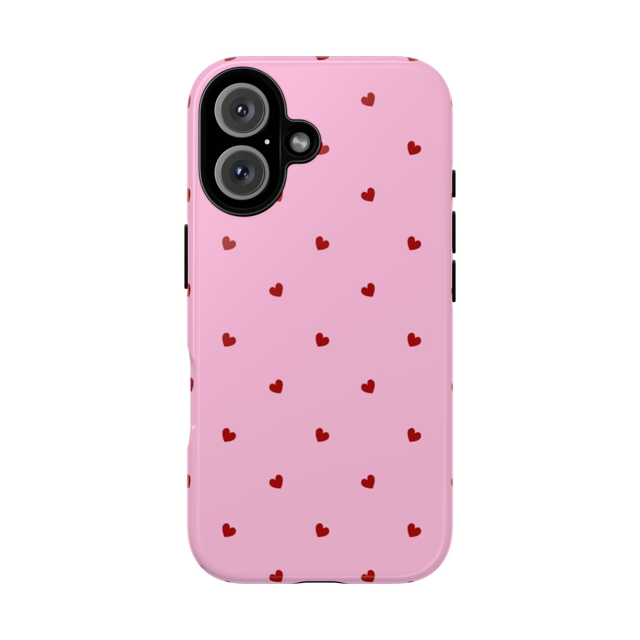 Pink Heart Pattern Tough Phone Case — Cute Red Hearts Protective Phone Cover (Valentine’s Day Gift)