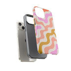 Retro Wavy Pattern Tough Phone Case — Pink, Peach & Mustard Abstract Design