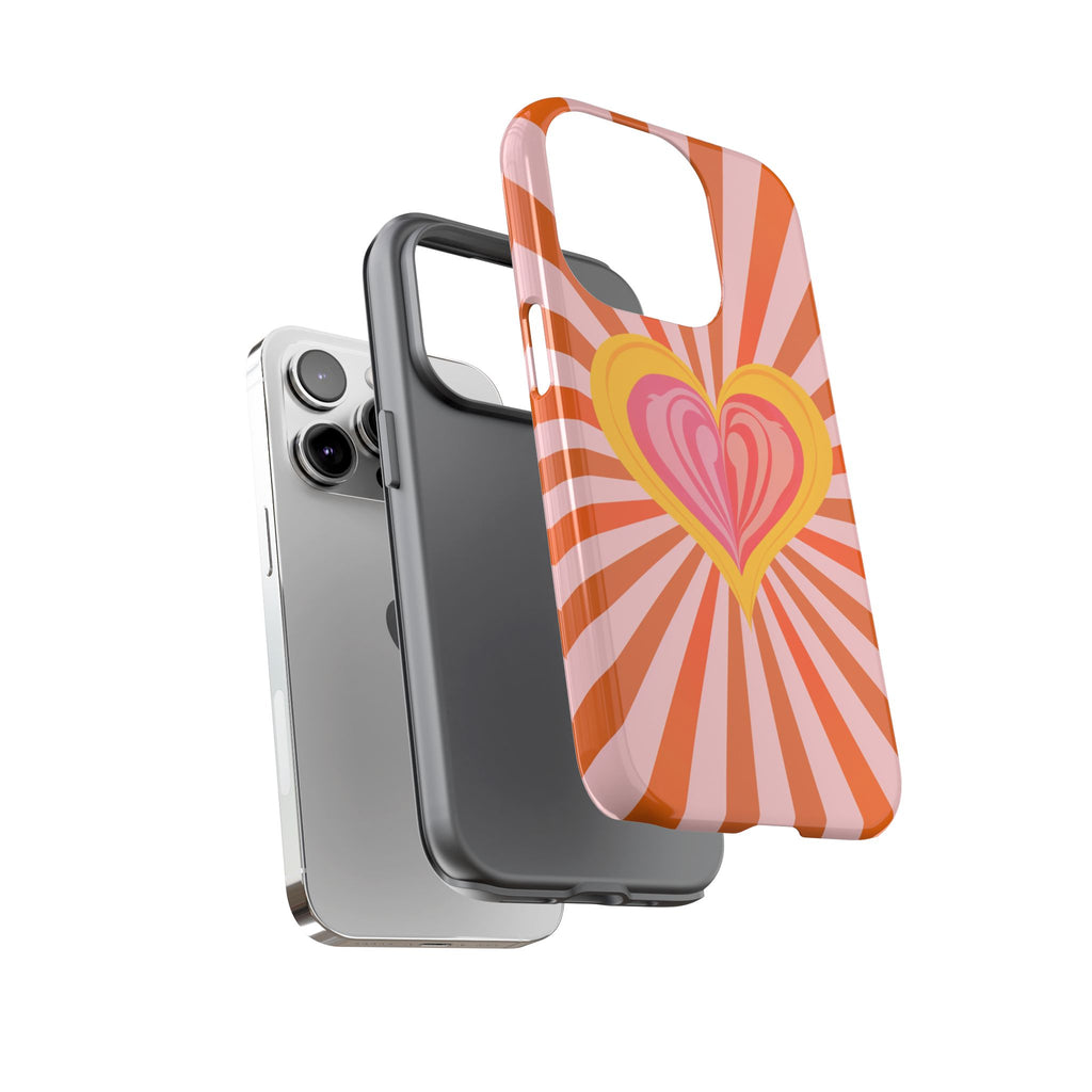Retro Heart Phone Case — Vibrant Orange Sunburst Tough Case