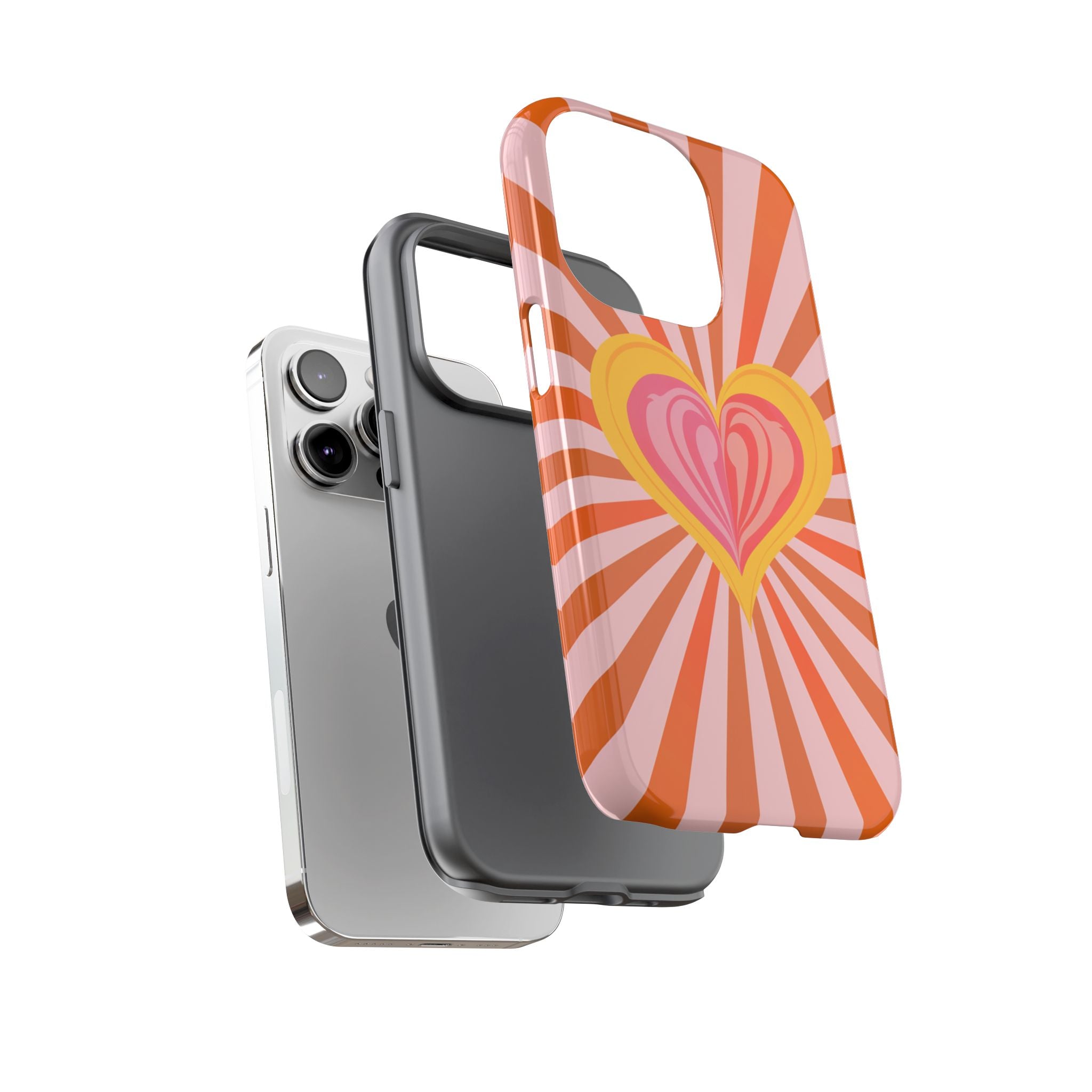 Retro Heart Phone Case — Vibrant Orange Sunburst Tough Case