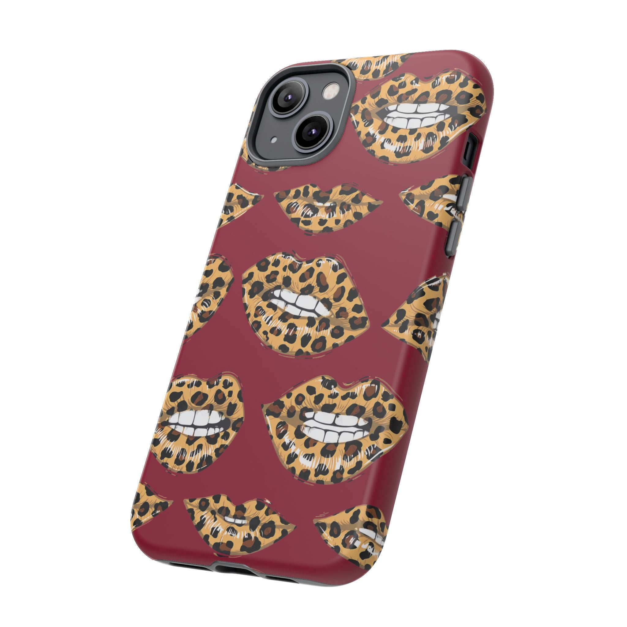 Phone Case — Leopard Lips Pattern on Burgundy