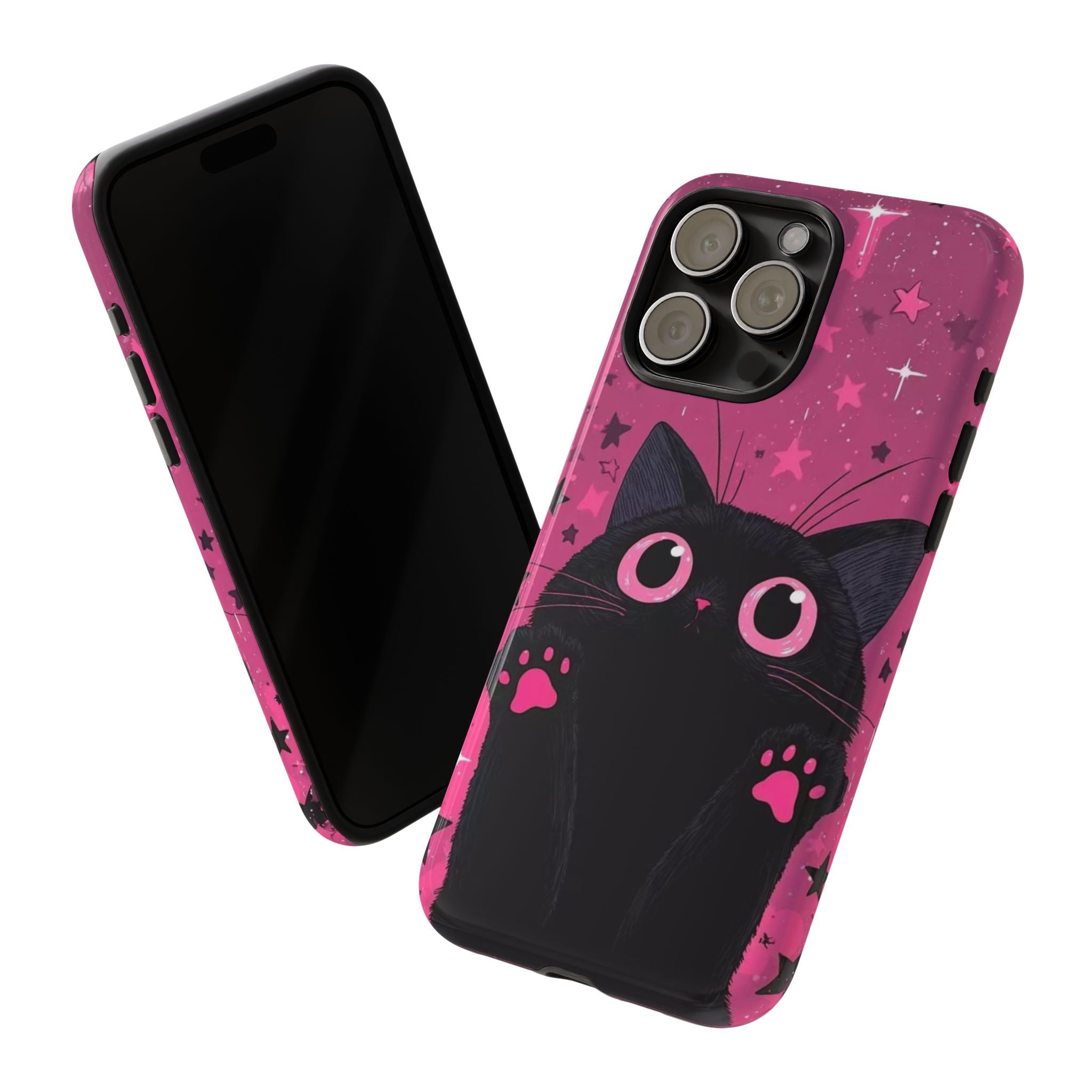 Cat Paw Pink Galaxy Phone Case — Cute Black Kitten iPhone Cover