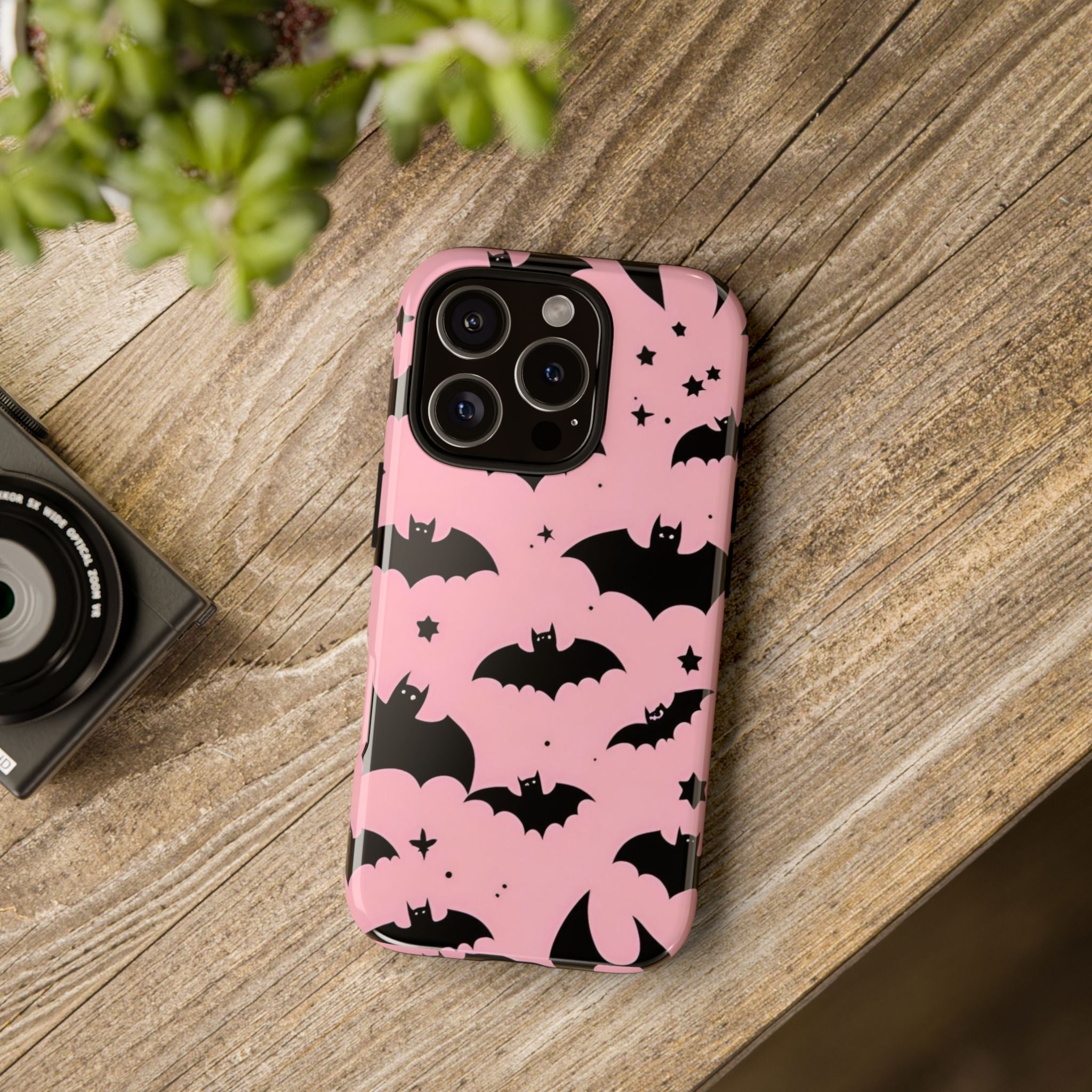 Pink Bat Pattern Tough Phone Case — Cute Halloween Bat Wings Design