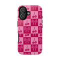 Cherry Checker Tough Phone Case — Pink Retro Bow Pattern