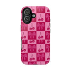 Cherry Checker Tough Phone Case — Pink Retro Bow Pattern