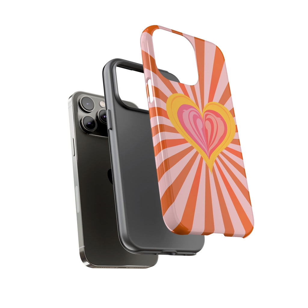 Retro Heart Phone Case — Vibrant Orange Sunburst Tough Case