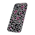 Phone Case — Black & White Cow Print with Pink Hand-Drawn Hearts