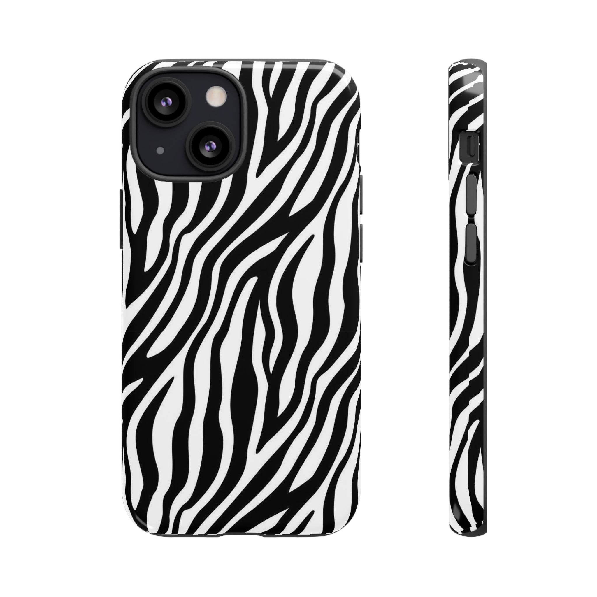 Zebra Print Tough Phone Case — Black & White Animal Stripe Protective Cover