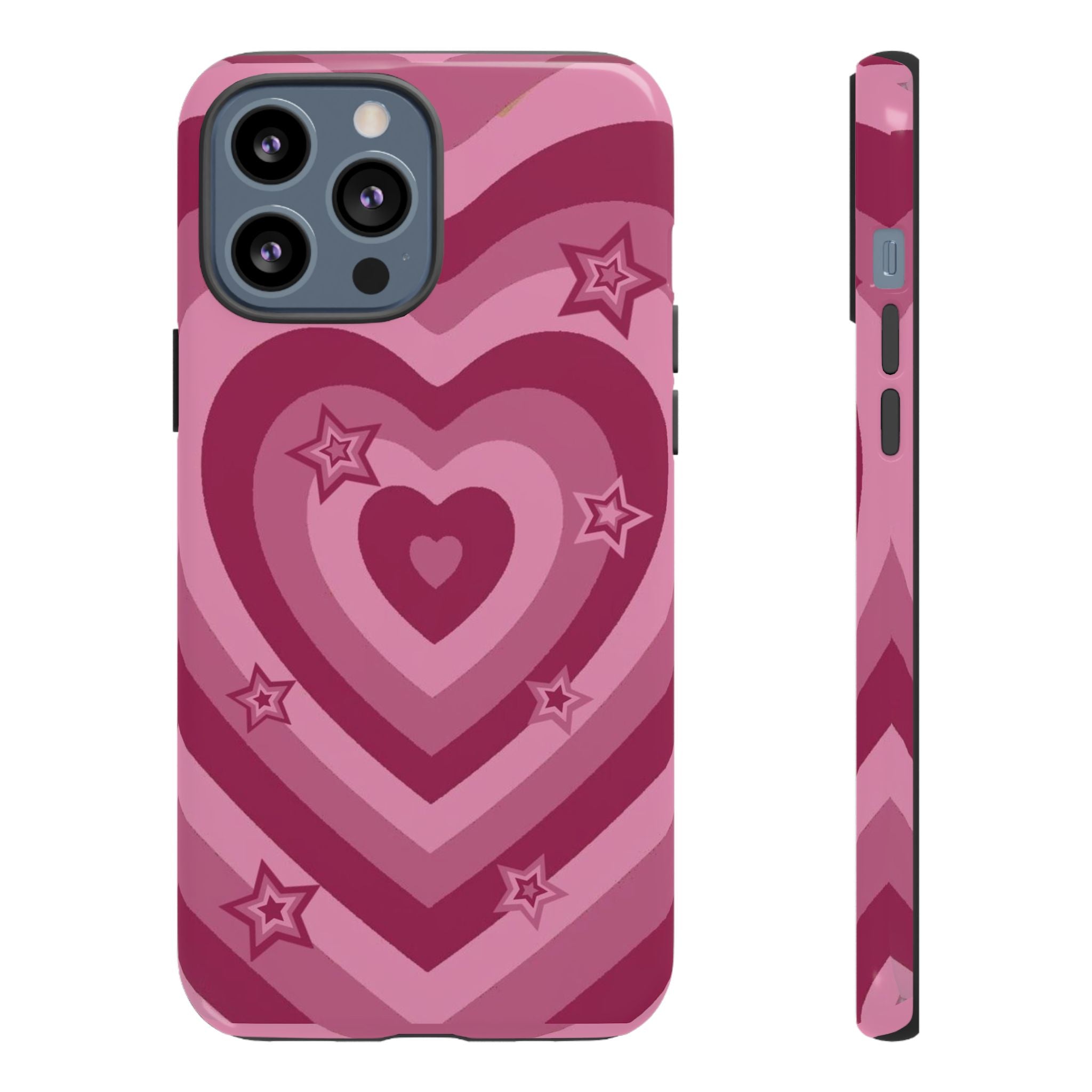 Pink Retro Heart Tough Phone Case – Star Accent Protective Cover