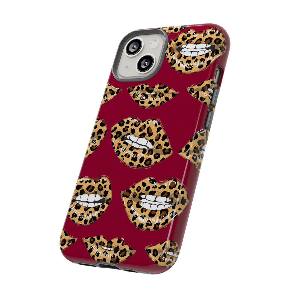 Phone Case — Leopard Lips Pattern on Burgundy