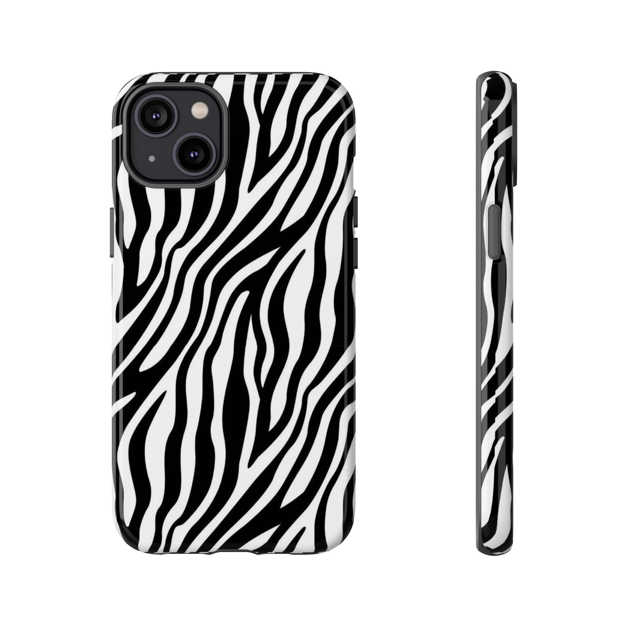 Zebra Print Tough Phone Case — Black & White Animal Stripe Protective Cover