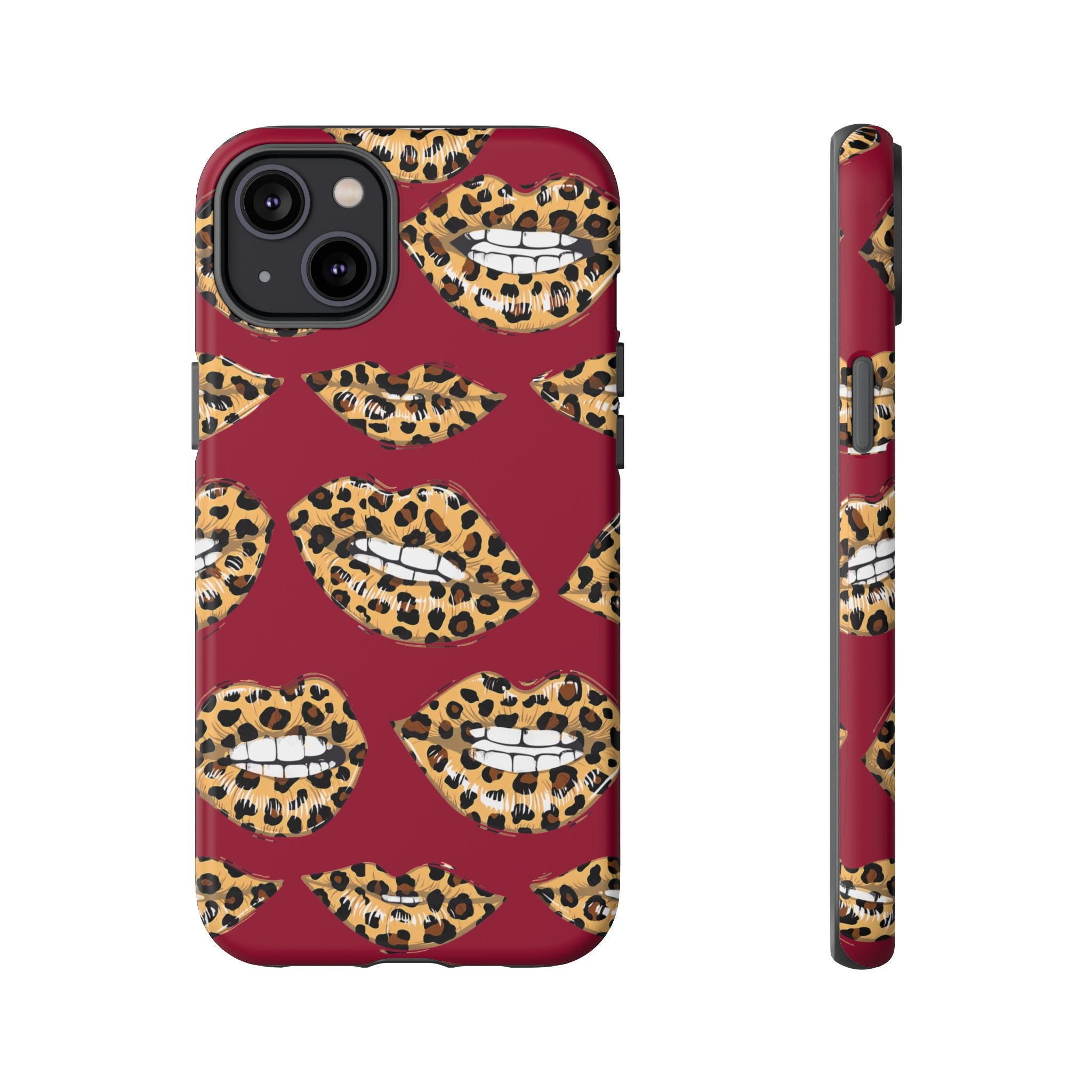 Phone Case — Leopard Lips Pattern on Burgundy