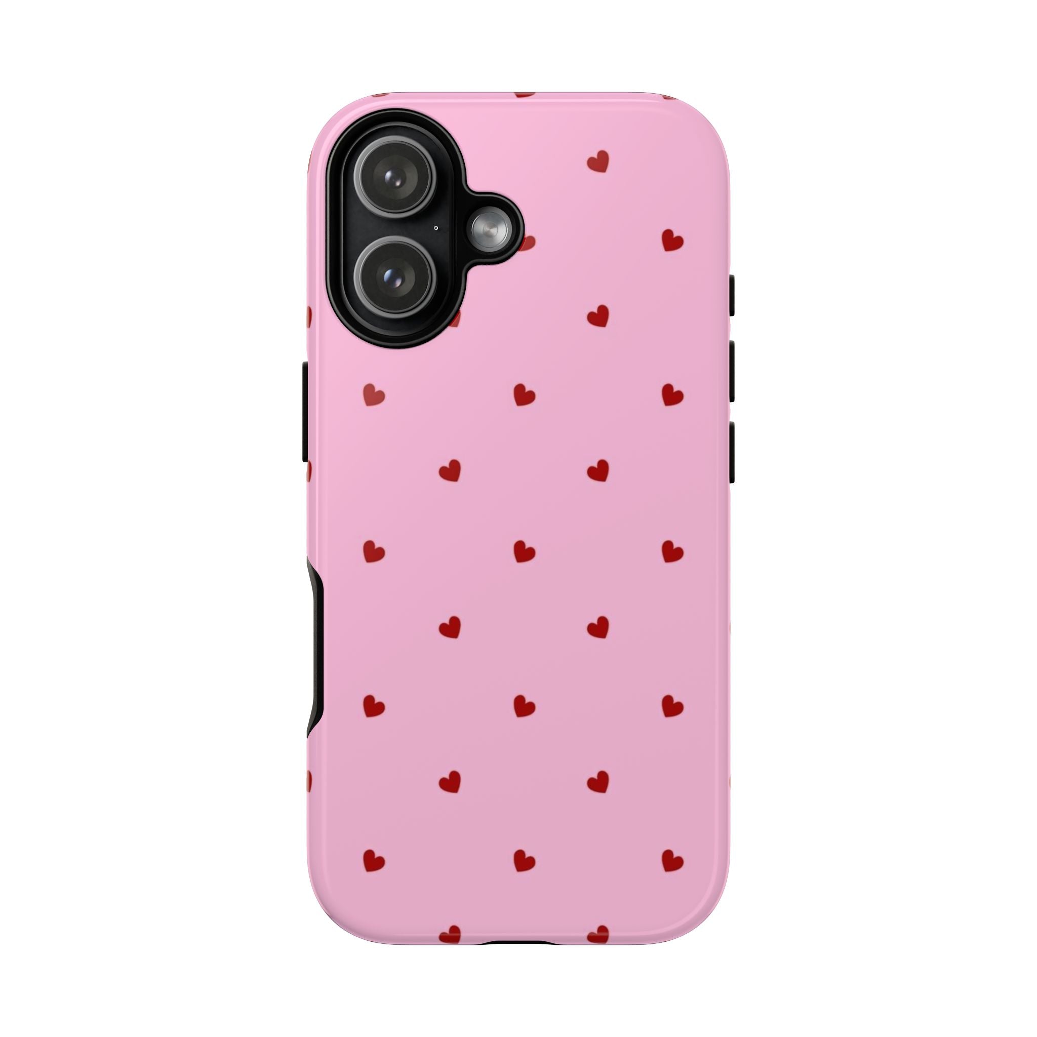 Pink Heart Pattern Tough Phone Case — Cute Red Hearts Protective Phone Cover (Valentine’s Day Gift)