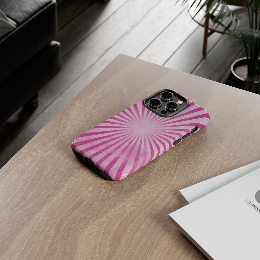 Pink Sunburst Tough Phone Case — Retro Radiant iPhone Cover