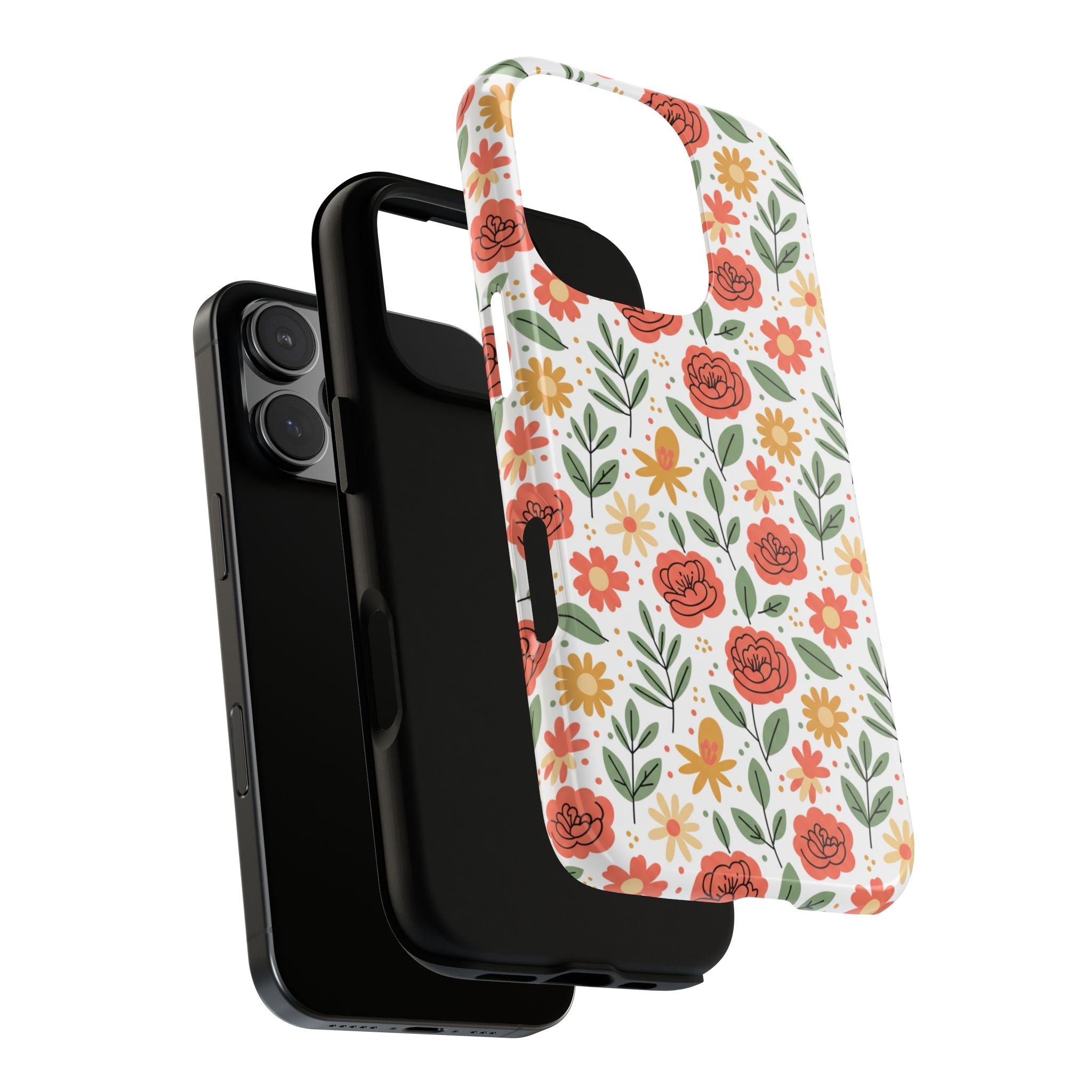 Floral Rose Pattern Tough Phone Case — Durable Garden-Inspired Protection