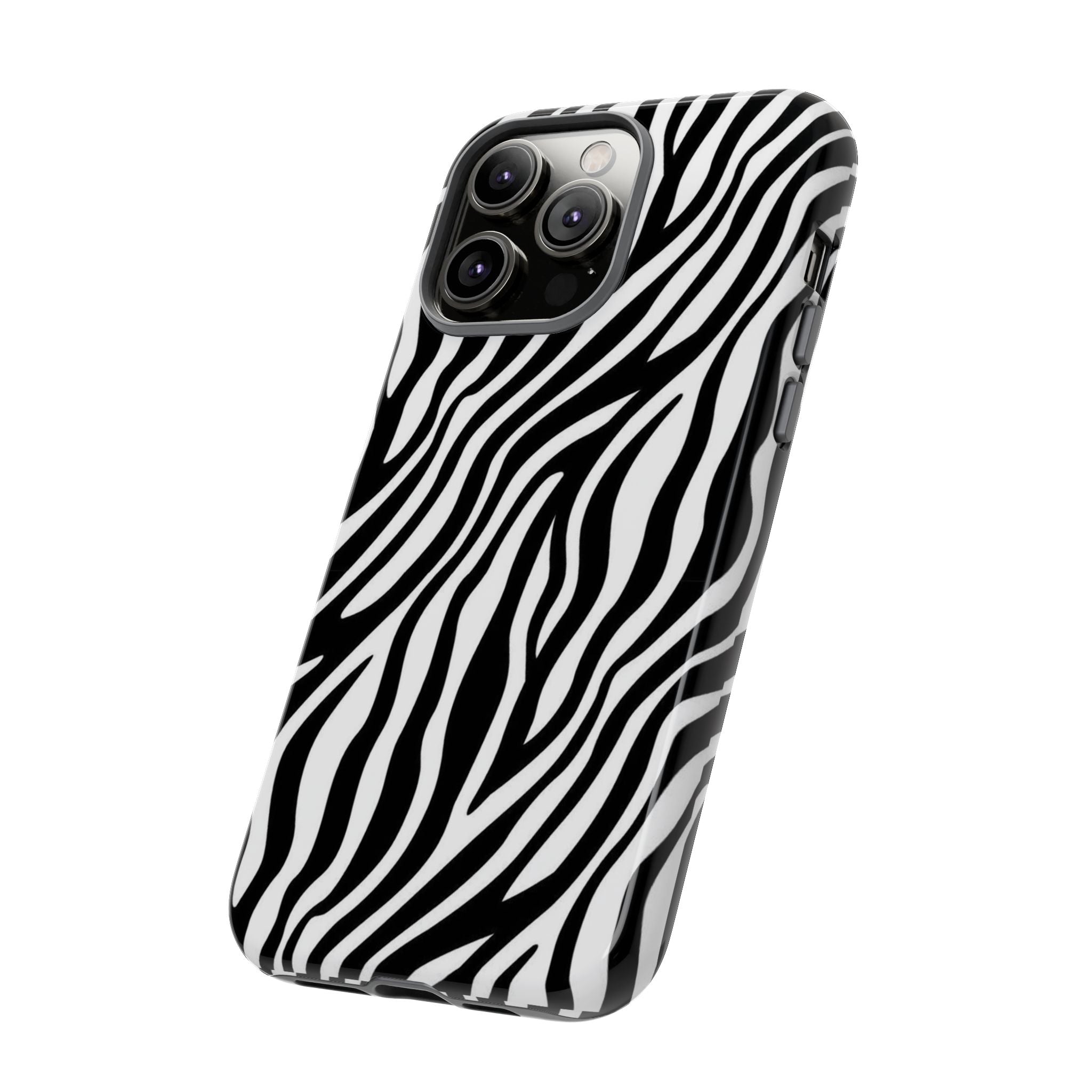 Zebra Print Tough Phone Case — Black & White Animal Stripe Protective Cover