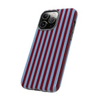 Striped Tough Phone Case — Blue & Burgundy Vertical Stripe Protective Cover