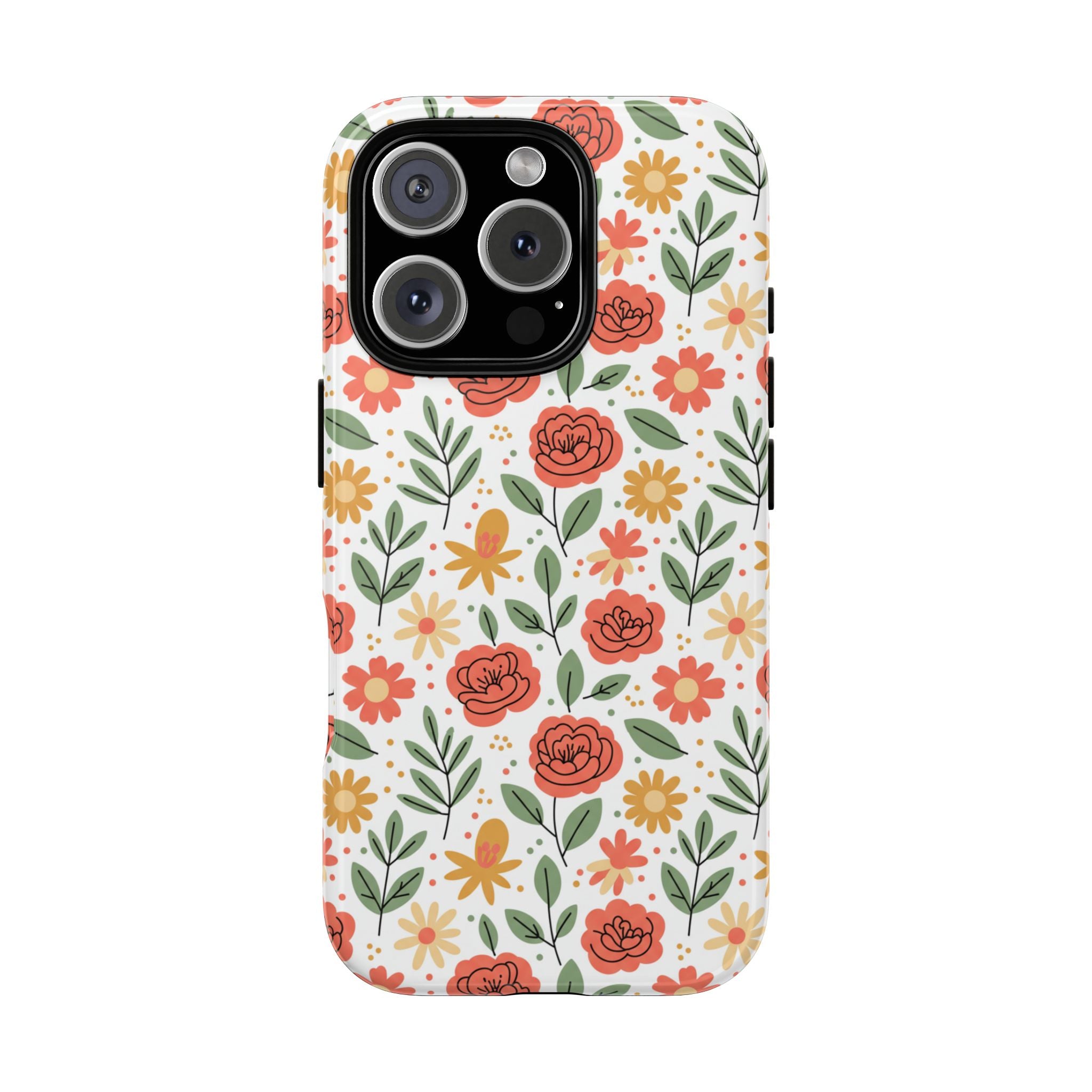 Floral Rose Pattern Tough Phone Case — Durable Garden-Inspired Protection