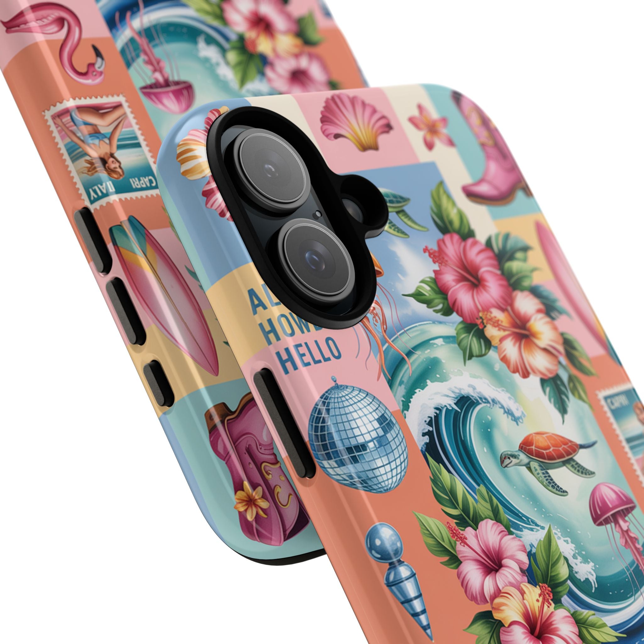 Coastal Collage Phone Case — Retro Beach Surf Floral Design
