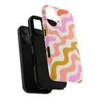 Retro Wavy Pattern Tough Phone Case — Pink, Peach & Mustard Abstract Design