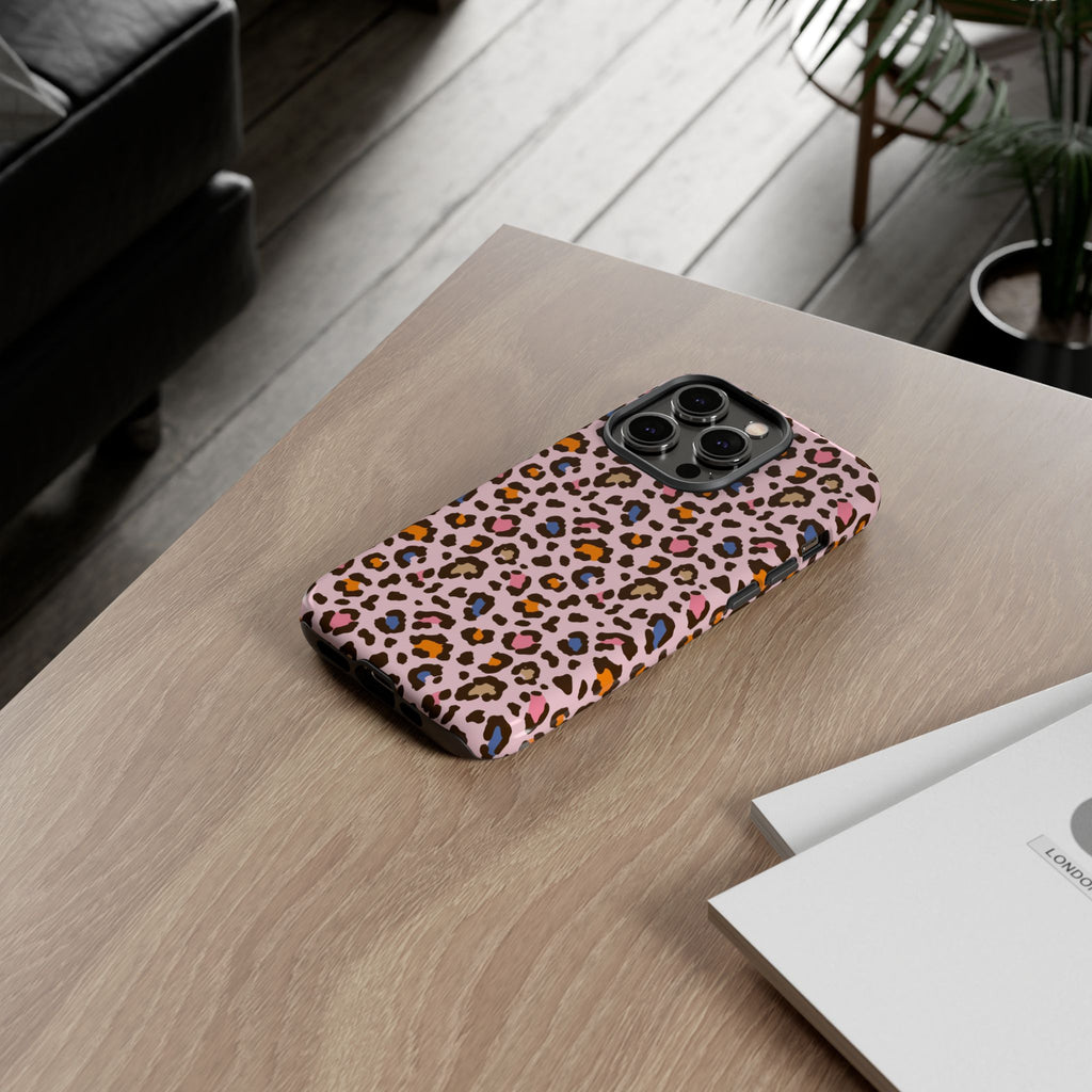 Pink Leopard Print Tough Phone Case — Durable Protective iPhone Cover