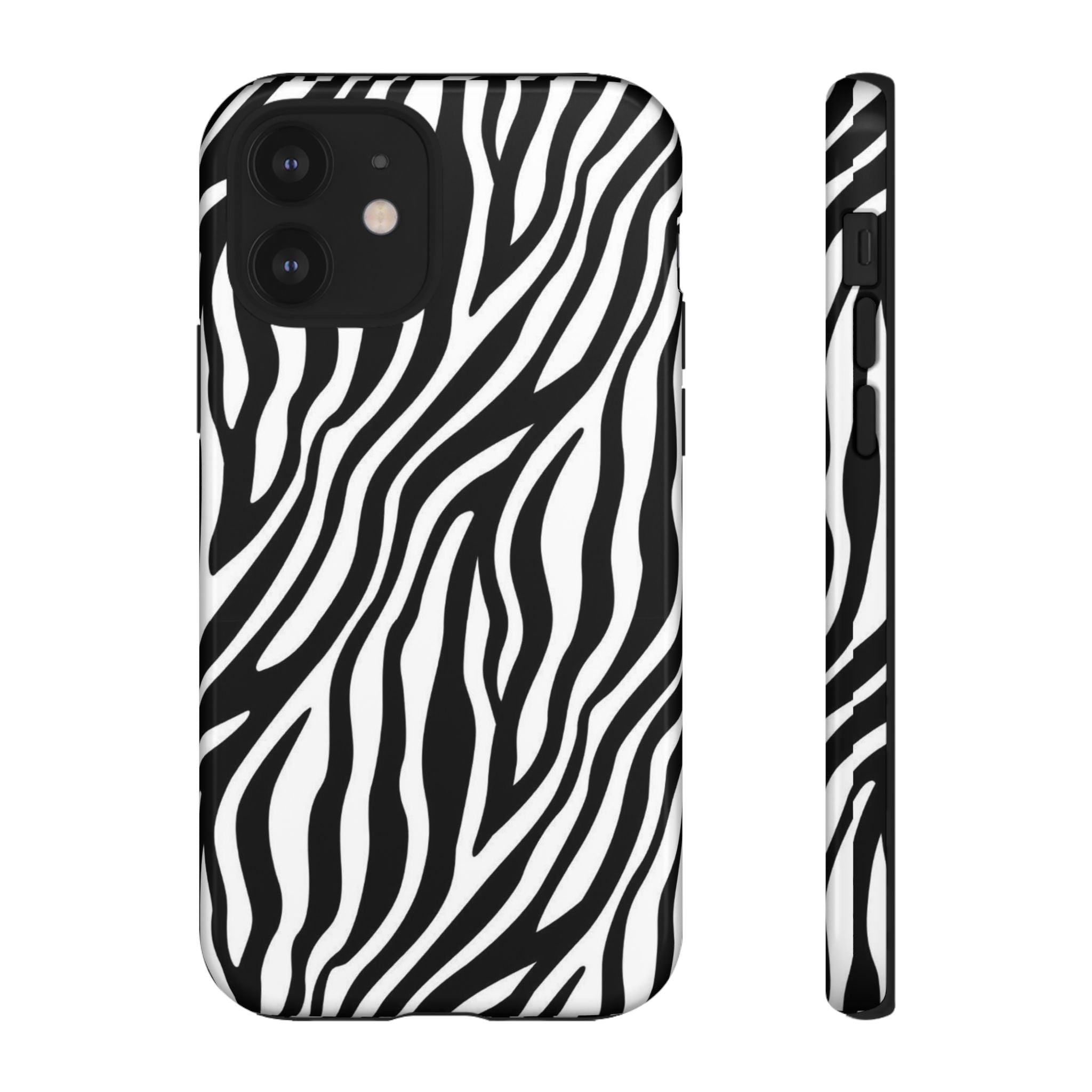 Zebra Print Tough Phone Case — Black & White Animal Stripe Protective Cover