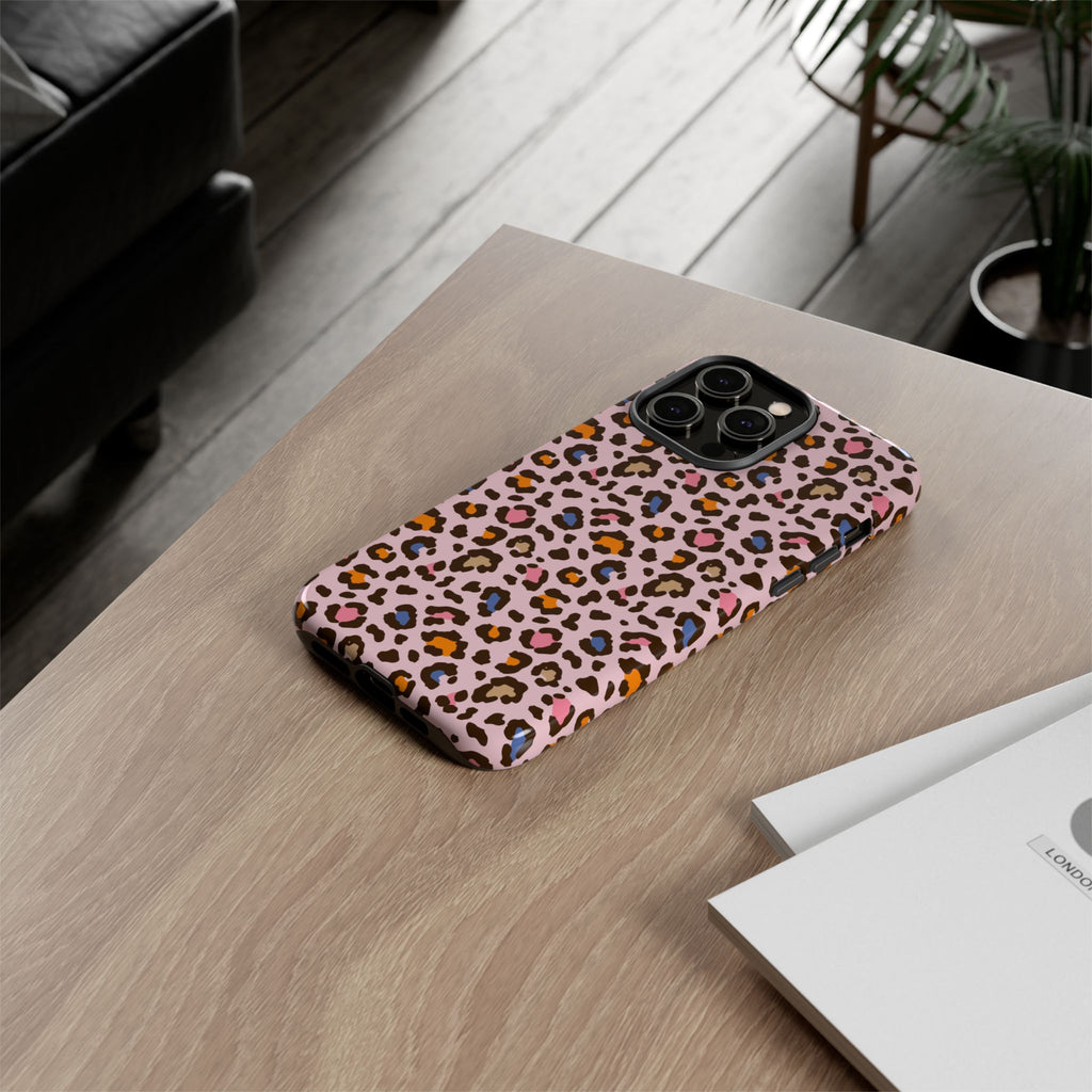 Pink Leopard Print Tough Phone Case — Durable Protective iPhone Cover