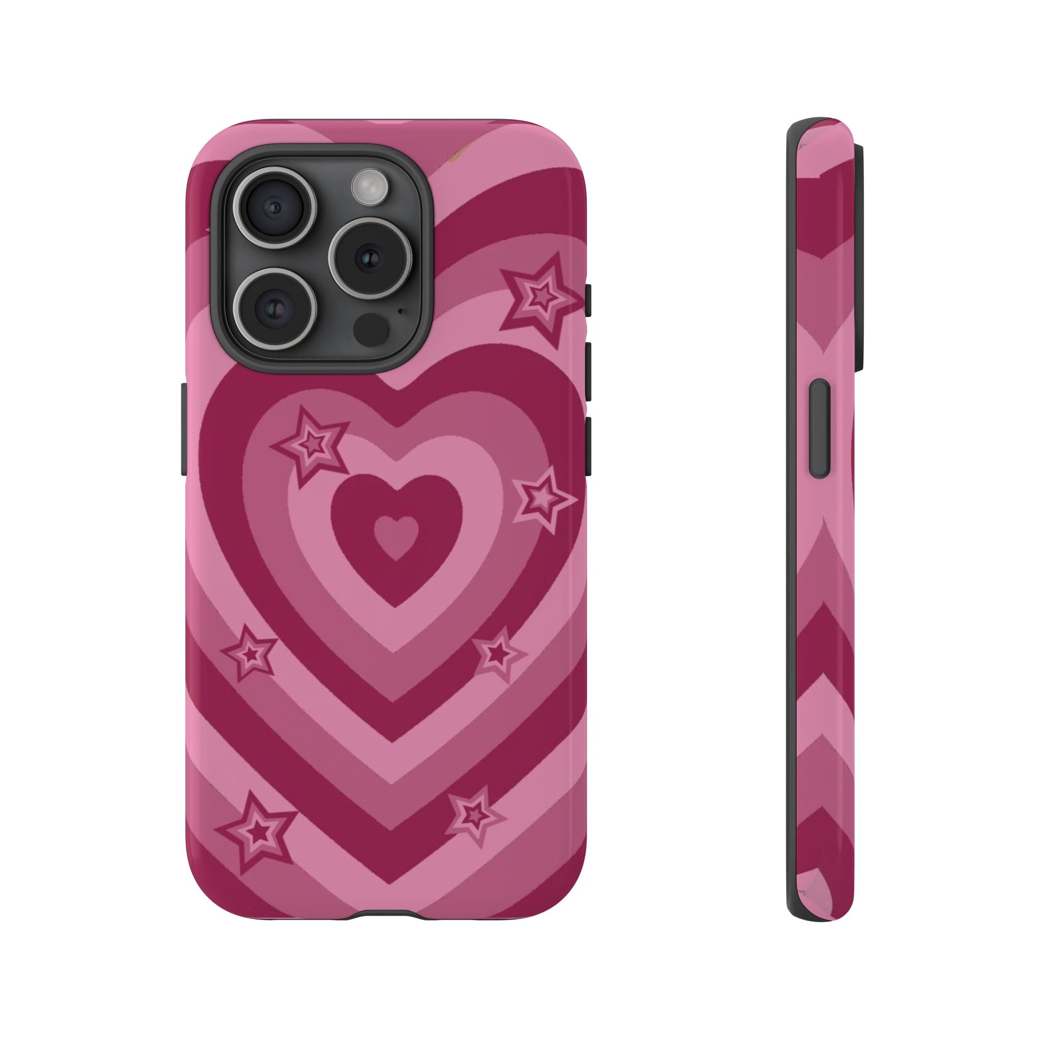 Pink Retro Heart Tough Phone Case – Star Accent Protective Cover
