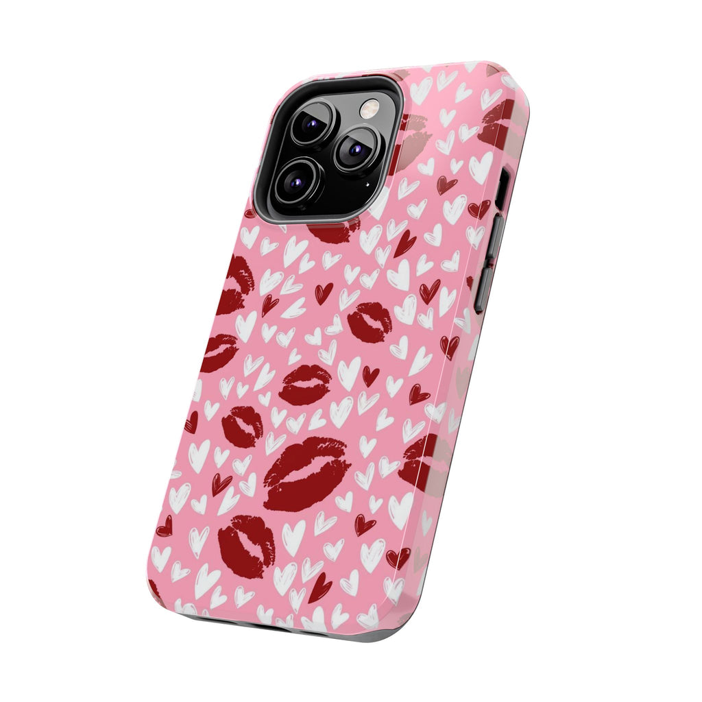 Pink Kiss Hearts Tough Phone Case — Cute Valentine Protective Phone Cover